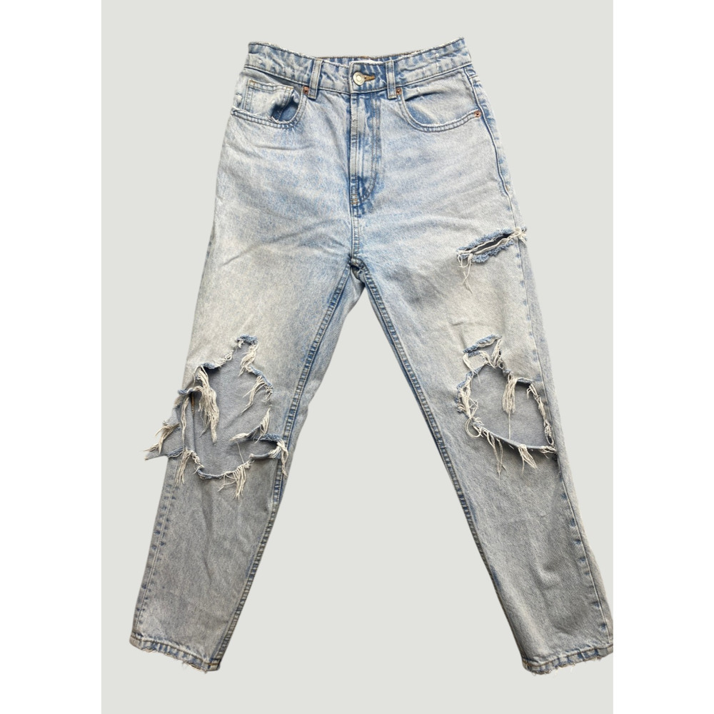 Zara Distressed Straight Leg Jeans Light Wash Ripped Denim Women’s Size 4